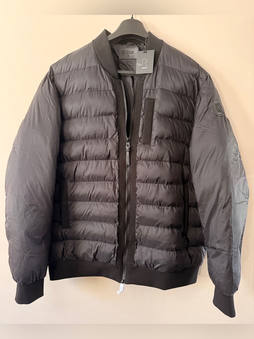 RUDSAK Men's Black Quilted Puffer Bomber Jacket(brand new)